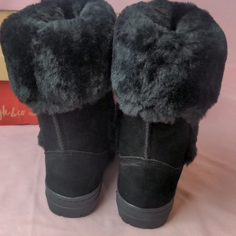 Style & Co Genuine Suede Fluffy Black Witty Black  Boots size 5
